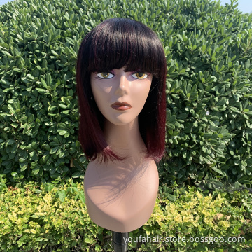 Human Hair Wigs Ombre 1b 99j Brazilian Virgin Hair Machine Made Bob Wigs For Black Women None Lace Short Cut Bob Wigs With Bangs